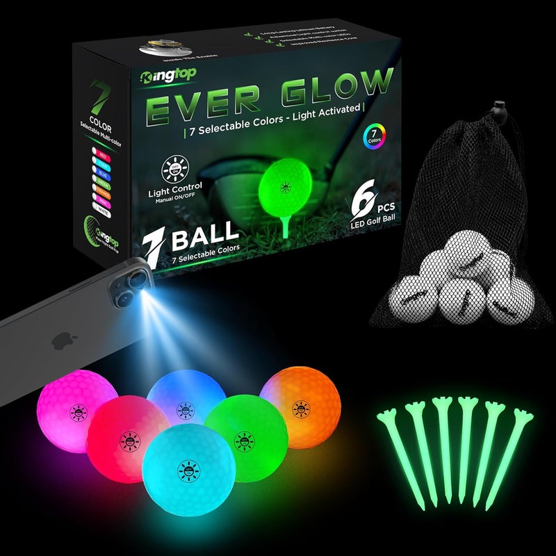 KINGTOP Upgraded Glow in The Dark Golf Balls - Super Bright Light Up LED Golf Ball - with Glow Golf Tees and Storage Bag - Fun Night Golfing Gift for Men and Women | Backyard Putting Greens - Image 1